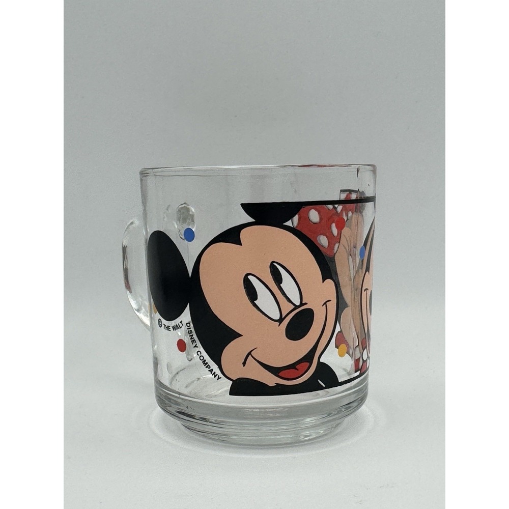 Disney Mickey and Minnie Mouse Clear Glass Cup Mug Vintage Anchor Hocking
